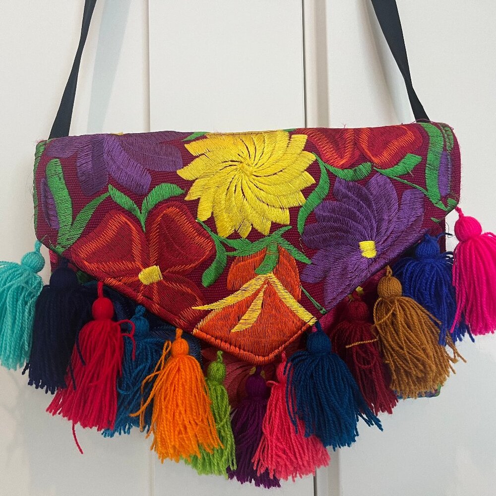 Long strapped colorful purse